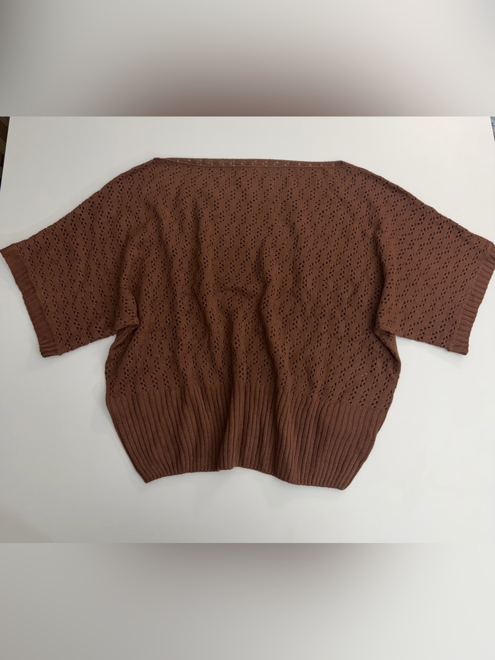 SHEIN Pointelle Knit Top Size 3XL Brown Short Sleeve Sweater